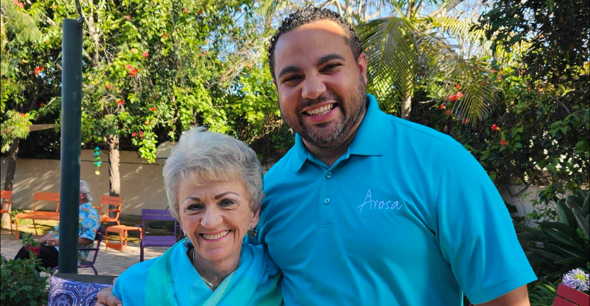 Pathways to Healthy Aging resource highlighting Arosa’s support for physical, mental, and social well-being, including exercise and mobility, nutrition, health monitoring, cognitive stimulation, stress management, and social engagement