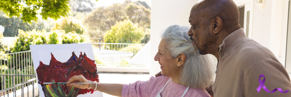 Older adult living with Alzheimer’s enjoying time with an Arosa caregiver
